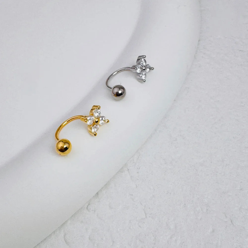 1Pc Zircon Flower-Shaped Nose Ring,14K Gold Plated Stainless Steel Piercing Jewelry for Women Daily Wear Body Piercing Accessory TAVEN System LLC