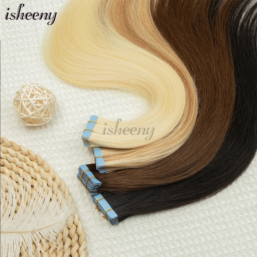 Blonde Invisible Tape In Human Hair Extensions Straight TAVEN System LLC