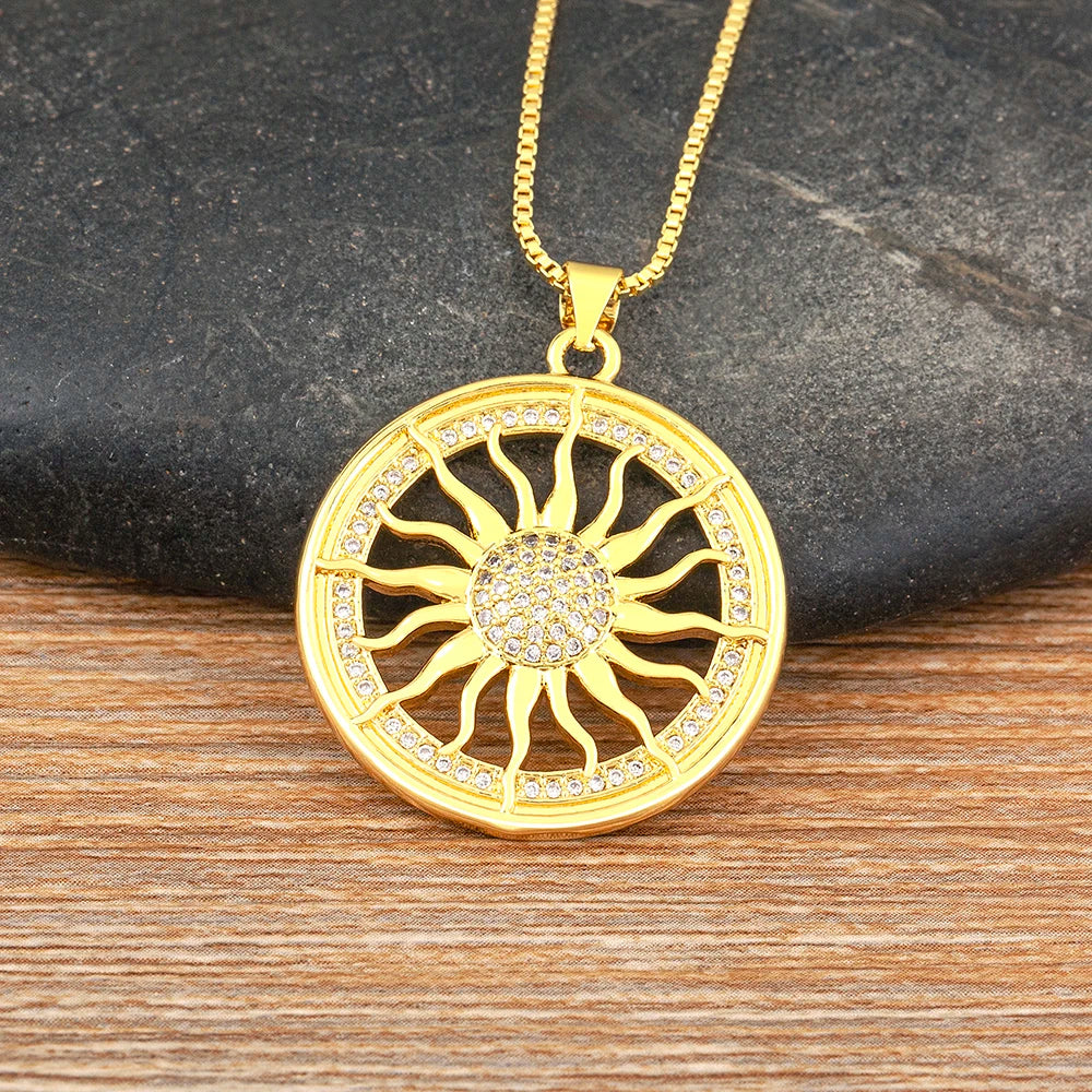 AIBEF Light Of Star And Moon Sun Shape Pendant Women Necklace Copper Zircon Western European Style Jewelry Popular Romantic Gift