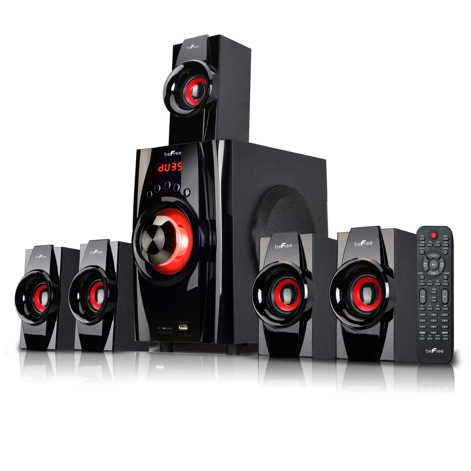 beFree Sound 5.1 Channel Surround Sound Bluetooth Speaker System- Red BEFREE SOUND