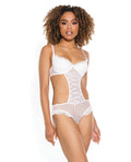 Stretch Mesh Ruffled Crotchless Teddy White SM Taven