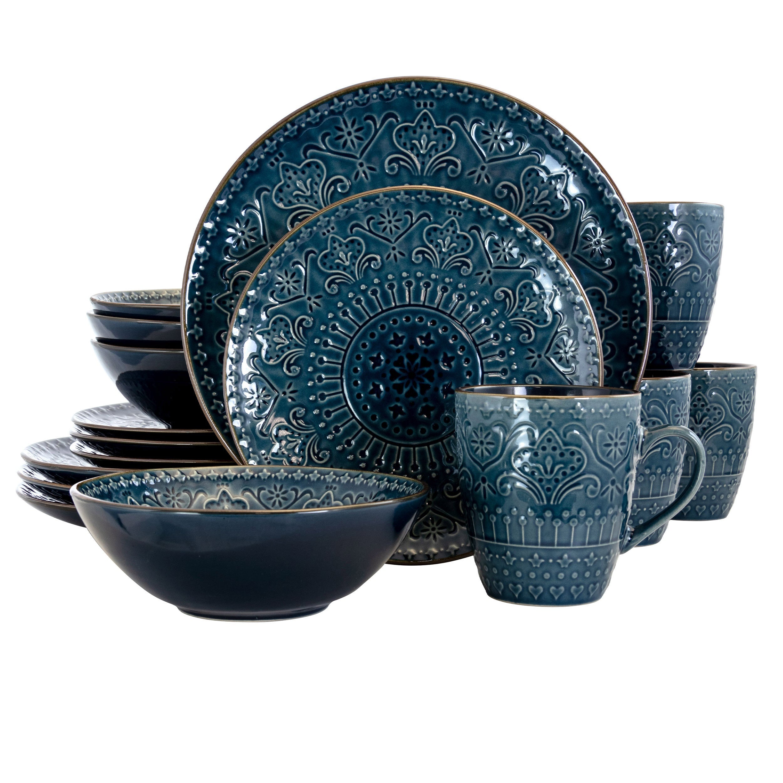 Elama  Deep Sea Mozaic 16 Piece Luxurious Stoneware Dinnerware with Complete Setting for 4 ELAMA