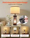 Table Lamps Set of 2, Dimmable Farmhouse Bedside Nightstand Lamps, Vintage Lamp with LED Bulb and Linen Shades, Bedside Lamp with USB C+A Ports & AC Outlet, for Living Room, Bedroom & Office VEVOR