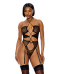 Pull My Strings Sheer Mesh Halterneck Teddy - Black XL Taven