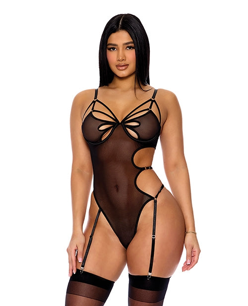 Feeling Butterflies Mesh Teddy w/Garters - Black LG Forplay