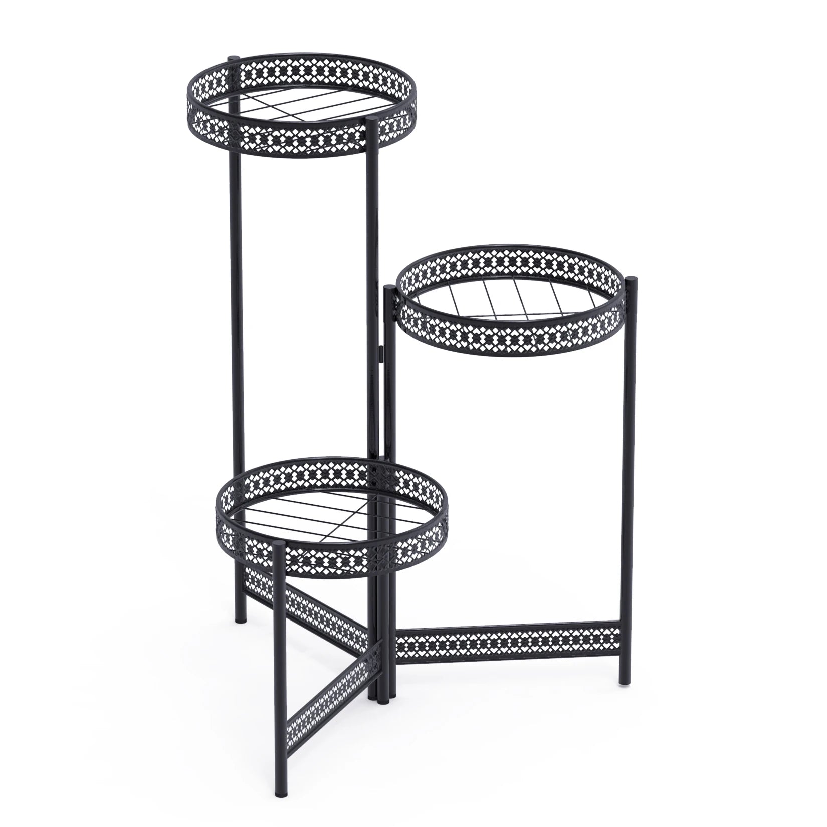 Foldable 4 tier black metal plant stand for indoor outdoor use