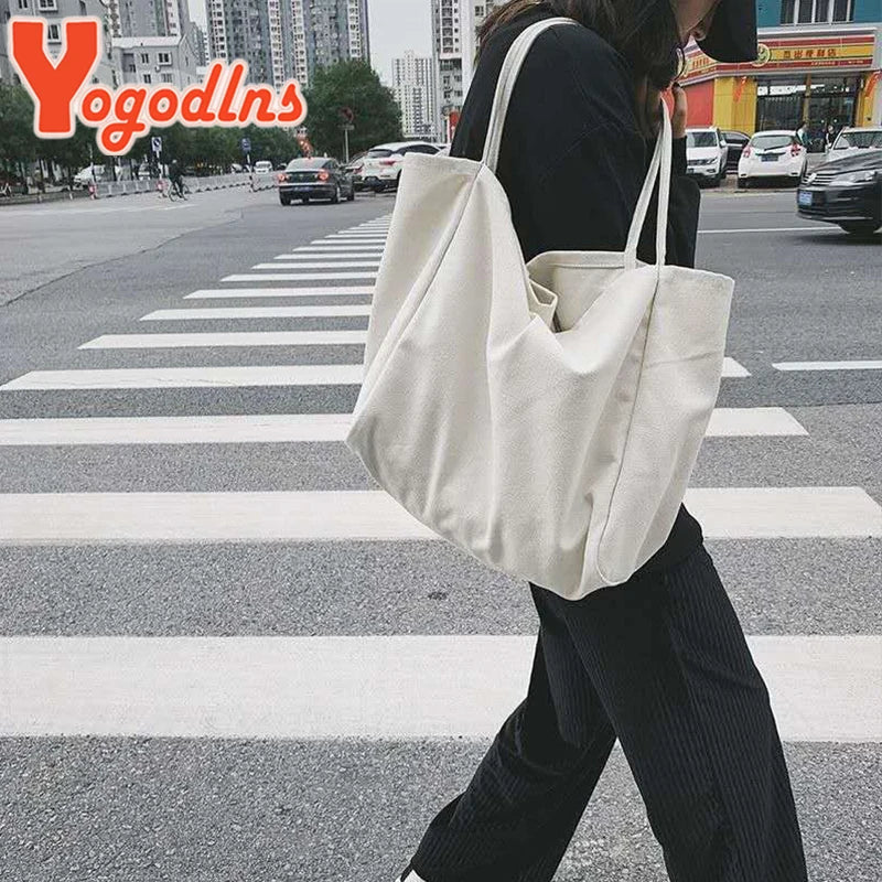 Women Canvas Large Tote Bag Solid Color Shoulder Shopping Handbag TAVEN System LLC