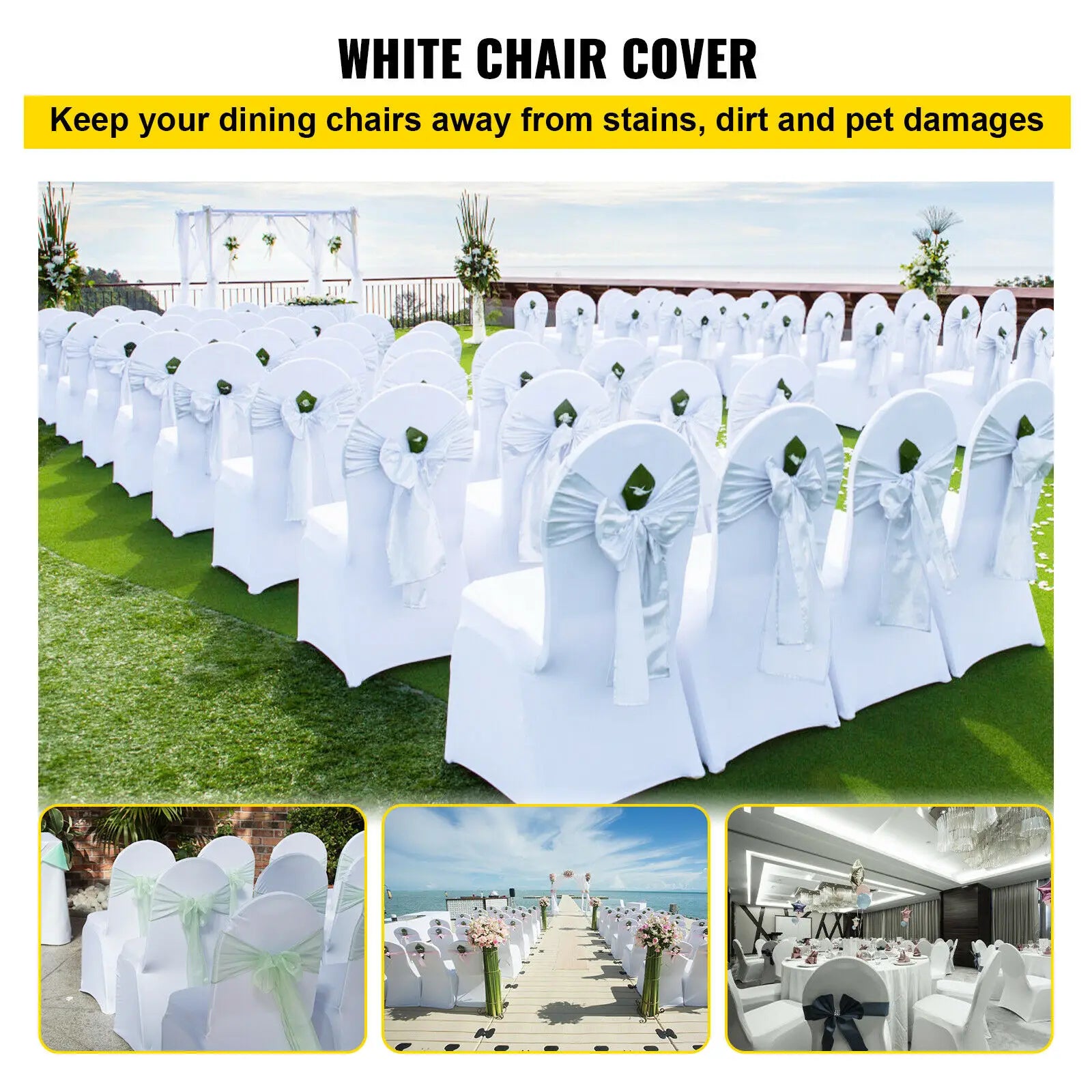 SucceBuy12/30/50/100Pcs Wedding Chair Cover Spandex Stretch Slipcover for Restaurant Banquet Hotel Dining Party White Cover TAVEN System LLC
