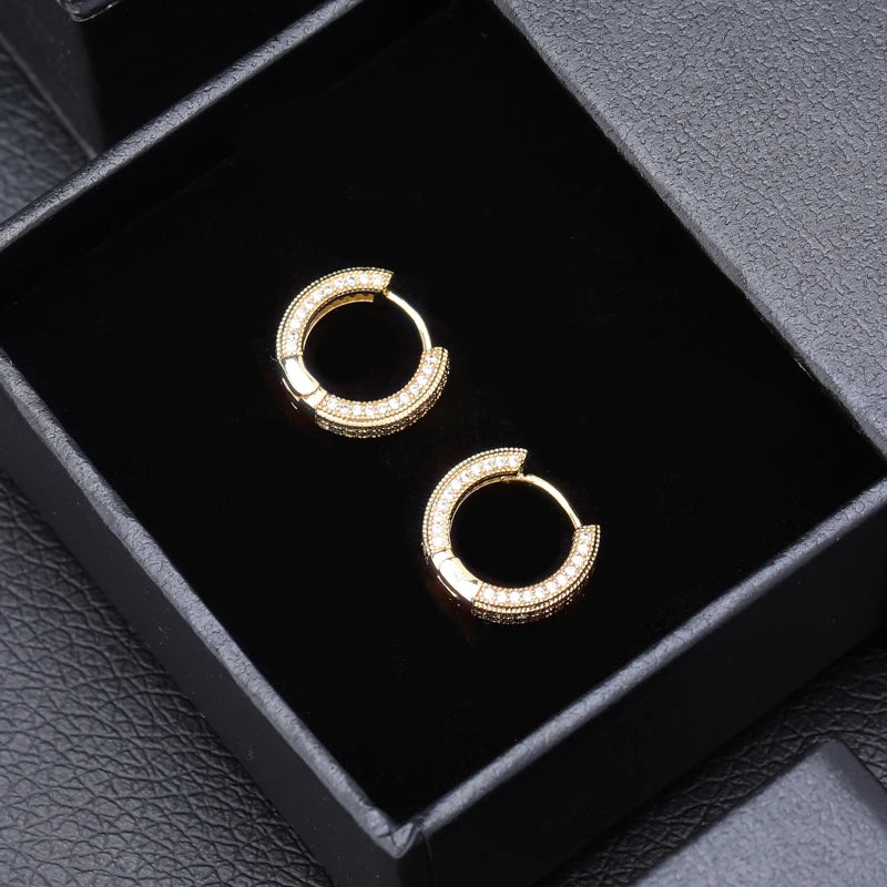 TOPGRILLZ Hip Hop Cubic Zirconia Ice Out Stud Earring Bling Fully Iced CZ Huggie Round Earrings For Men Women Jewelry