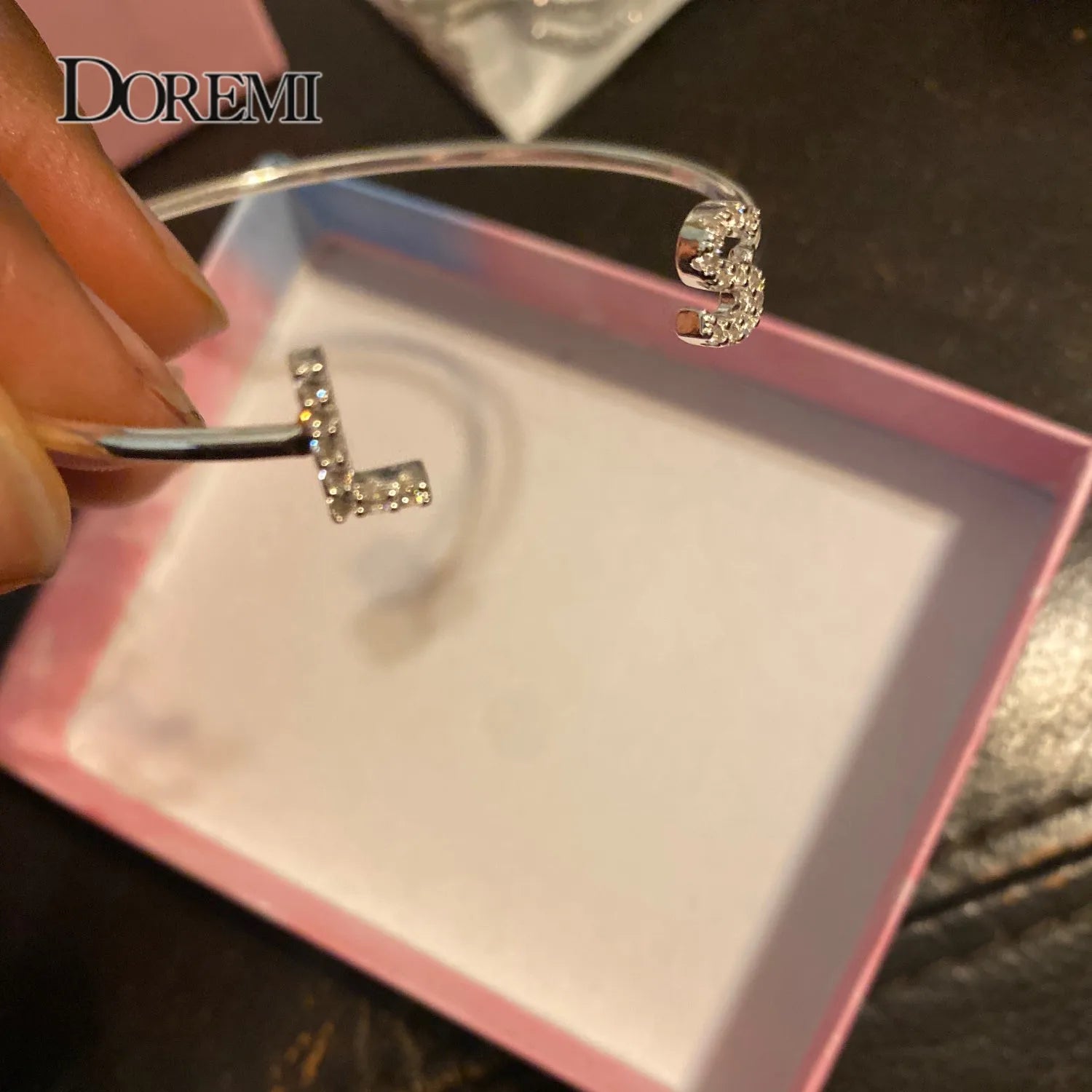 DOREMI Custom Letter Bracelet Baby bangle Zirconia Pave Setting Initial bracelet Child & Adult size for  Unique Cuff Jewelry TAVEN System LLC