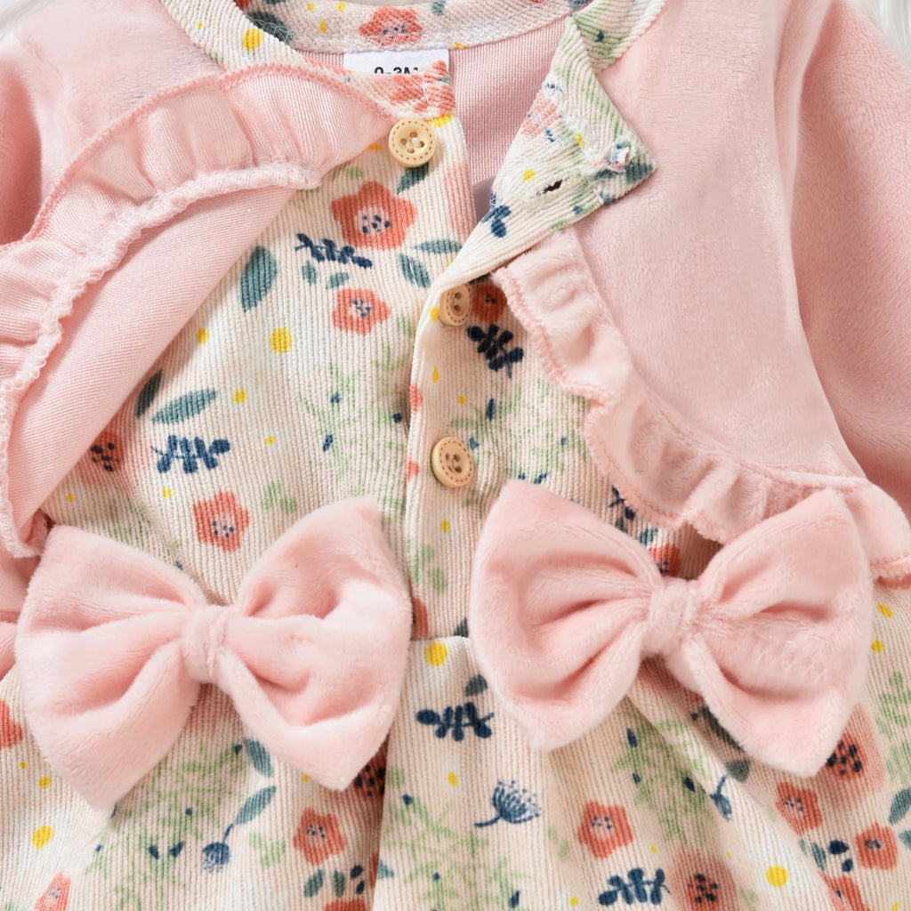 Baby Girl Floral Bodysuit Dress with Matching Headband Outfit