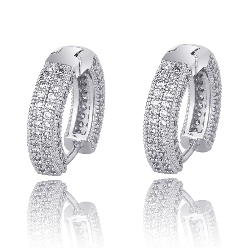 TOPGRILLZ Hip Hop Cubic Zirconia Ice Out Stud Earring Bling Fully Iced CZ Huggie Round Earrings For Men Women Jewelry