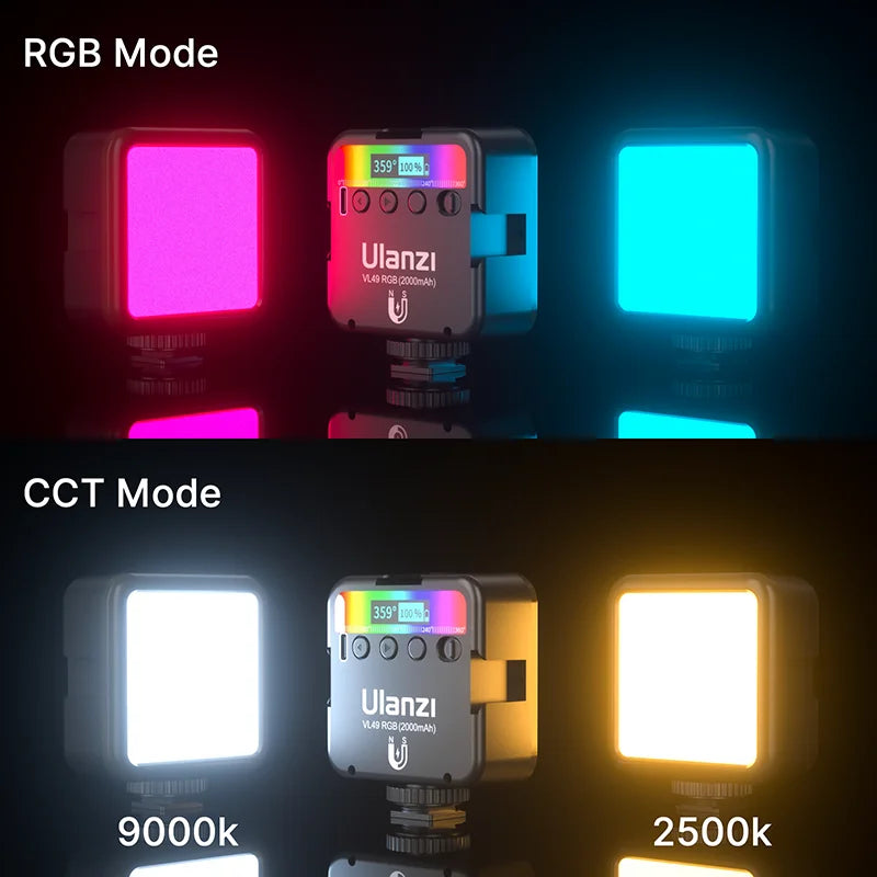 Ulanzi VL49 Full Color RGB LED Video Light 2500K-9000K 800LUX Magnetic Mini Fill 3 Cold Shoe 2000mAh Type-C Camera Light TAVEN System LLC