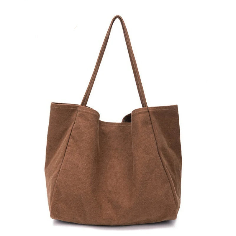 Women Canvas Large Tote Bag Solid Color Shoulder Shopping Handbag TAVEN System LLC