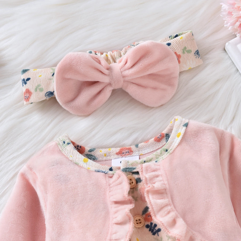 Baby Girl Floral Bodysuit Dress with Matching Headband Outfit