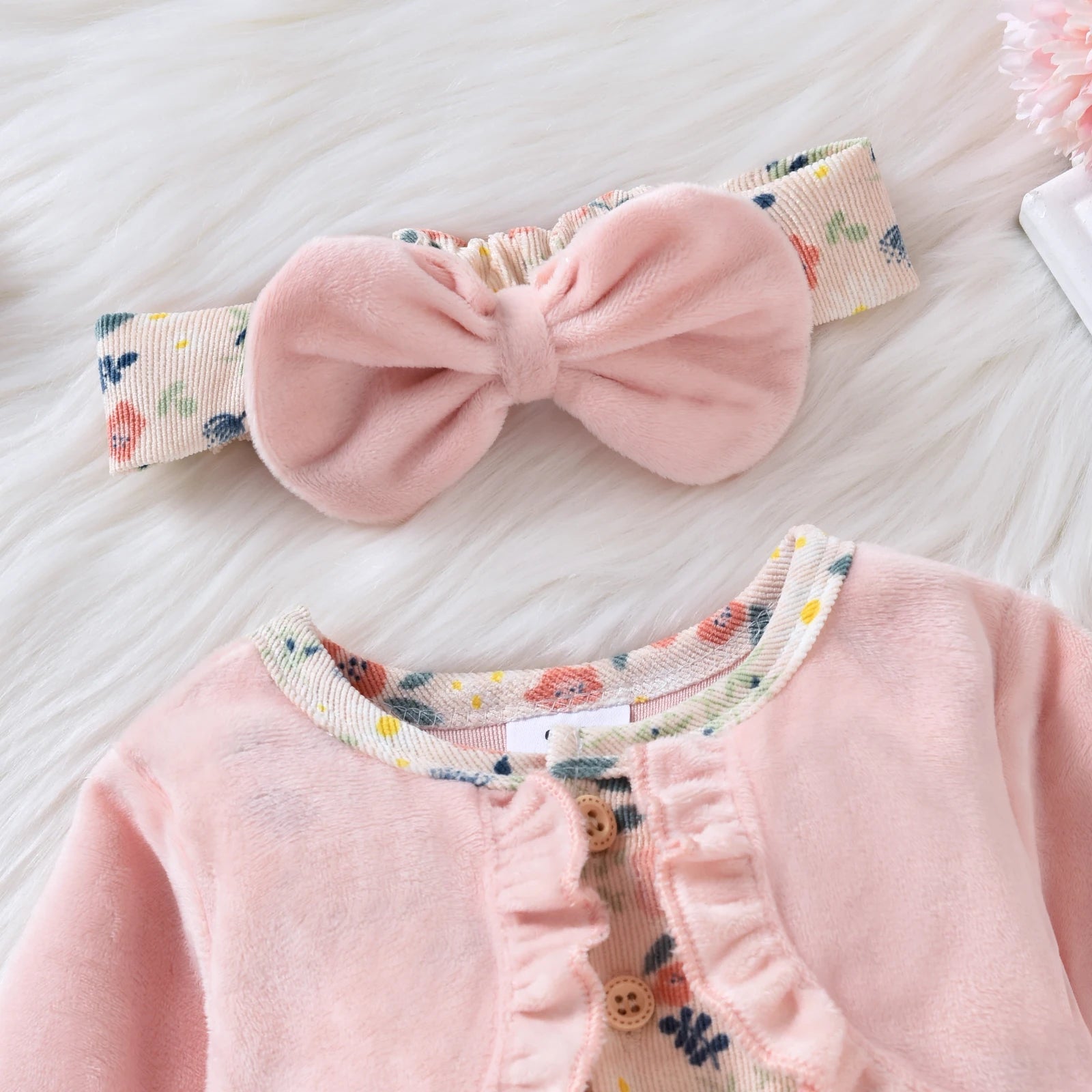 Baby Girl Floral Bodysuit Dress with Matching Headband Outfit