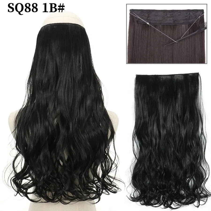 Color: 1B/30HL, Stretched Length: 22inches, Ships From: CHINA - Synthetic Natural Wavy No Clip Fish Line Invisible Hair Extensions Mixed Color Blonde Black Artificial False Hair Piece ForWomen Taven
