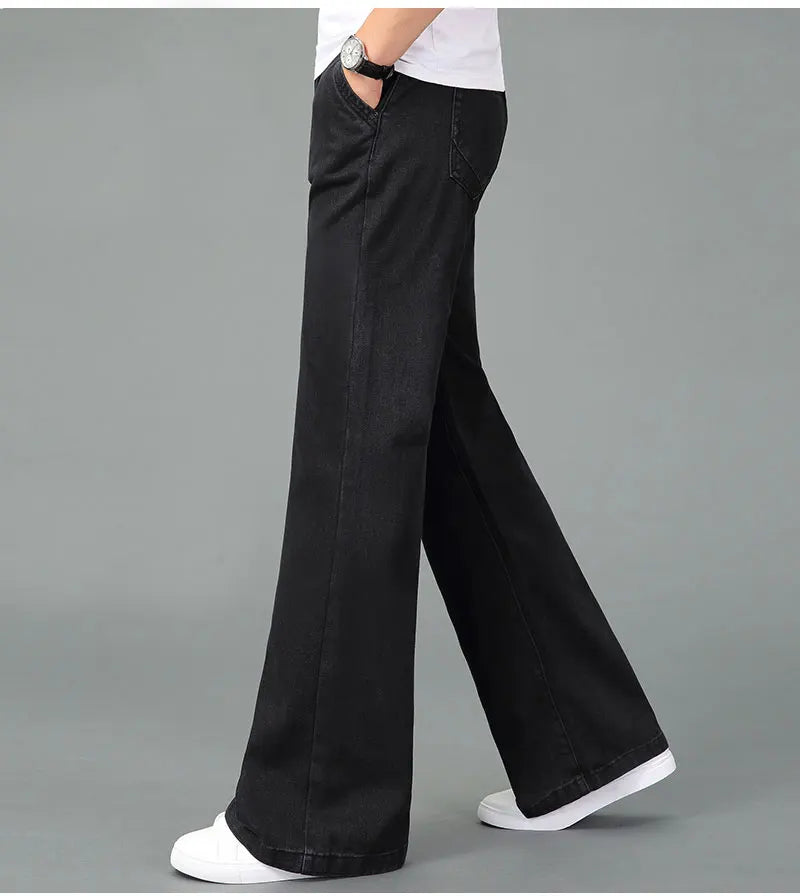 Men Flared Boot Cut Jeans Loose Wide Leg Denim Pants