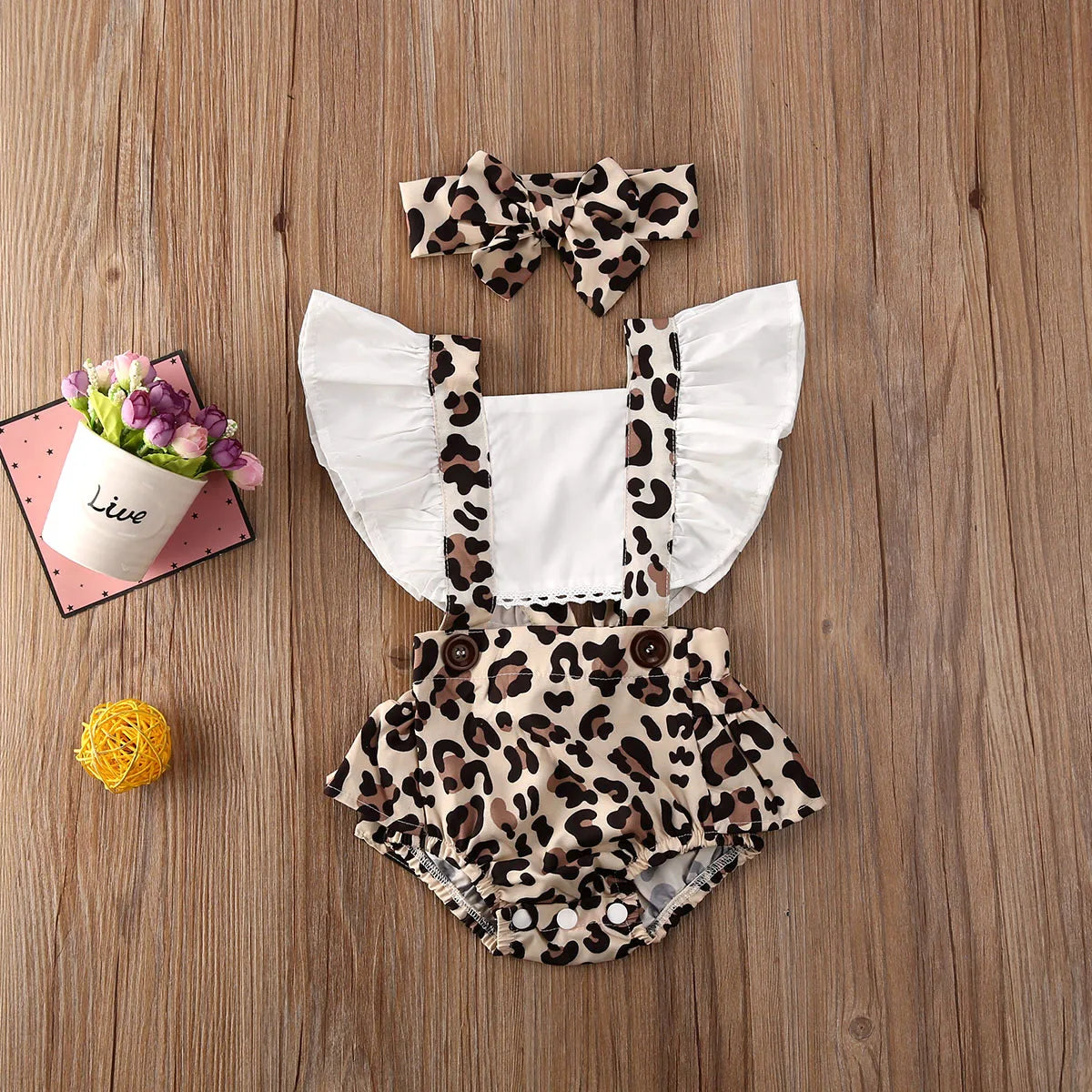 Baby Girl Leopard Print Romper with Matching Headband Set