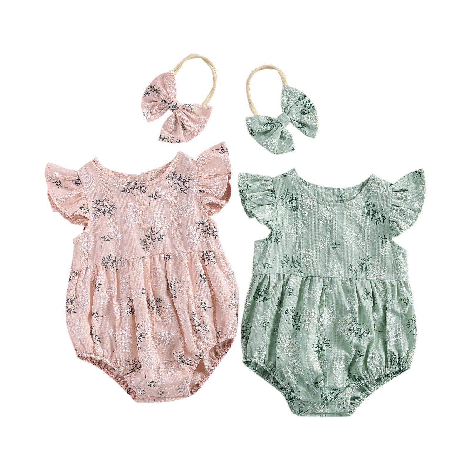 Baby Girl Floral Romper with Matching Headband Summer Outfit