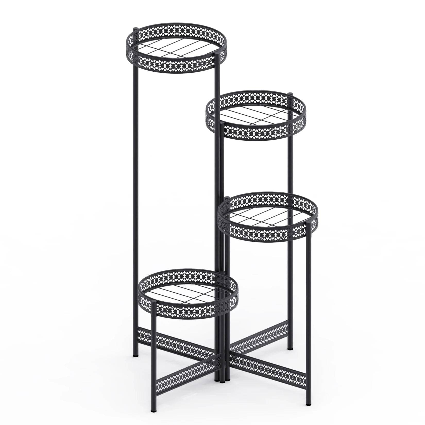 Foldable 4 tier black metal plant stand for indoor outdoor use