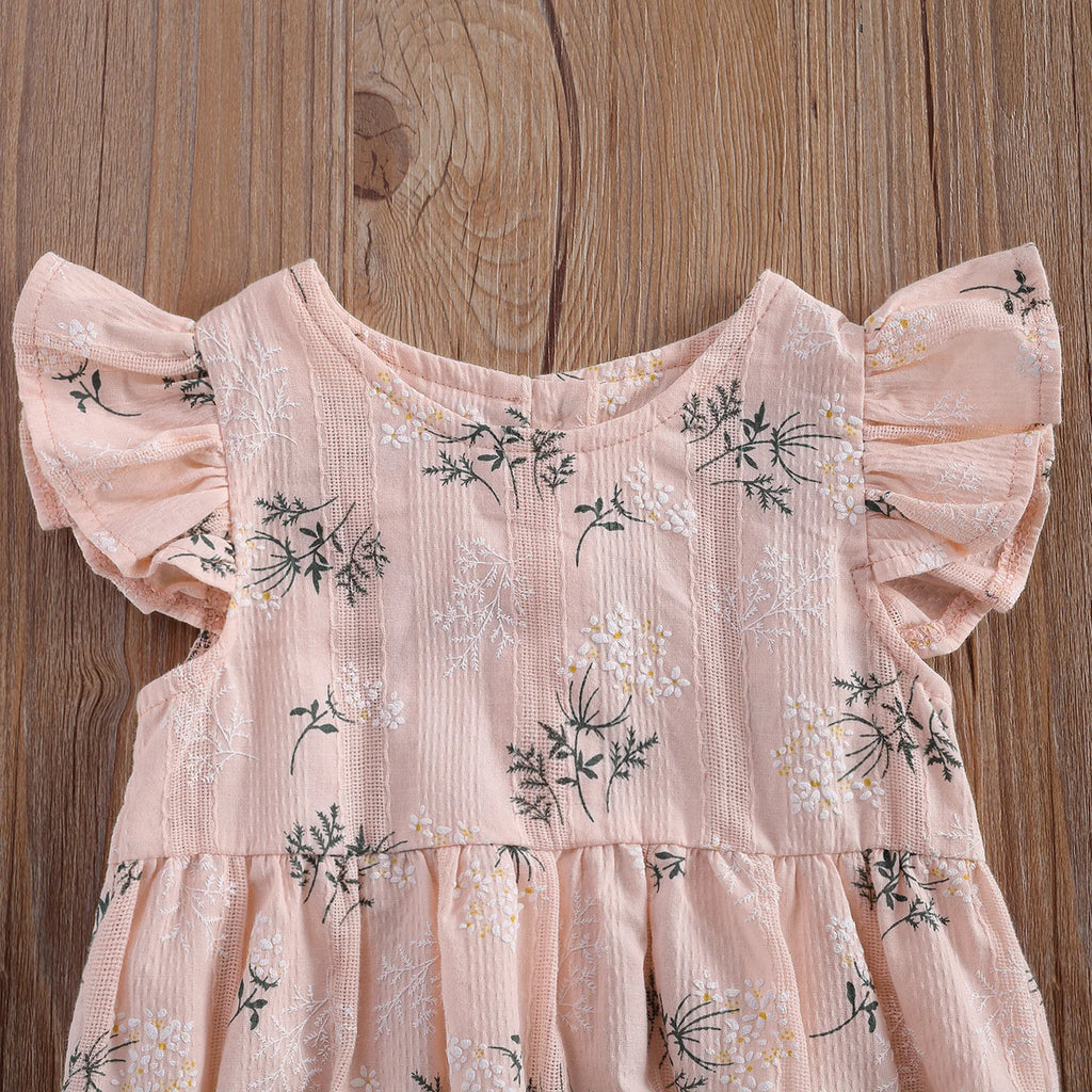 Baby Girl Floral Romper with Matching Headband Summer Outfit