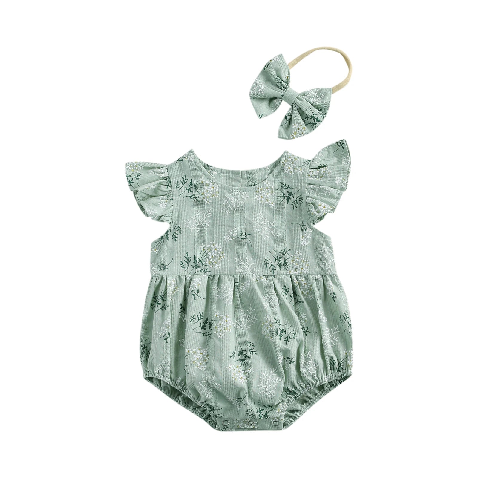 Baby Girl Floral Romper with Matching Headband Summer Outfit