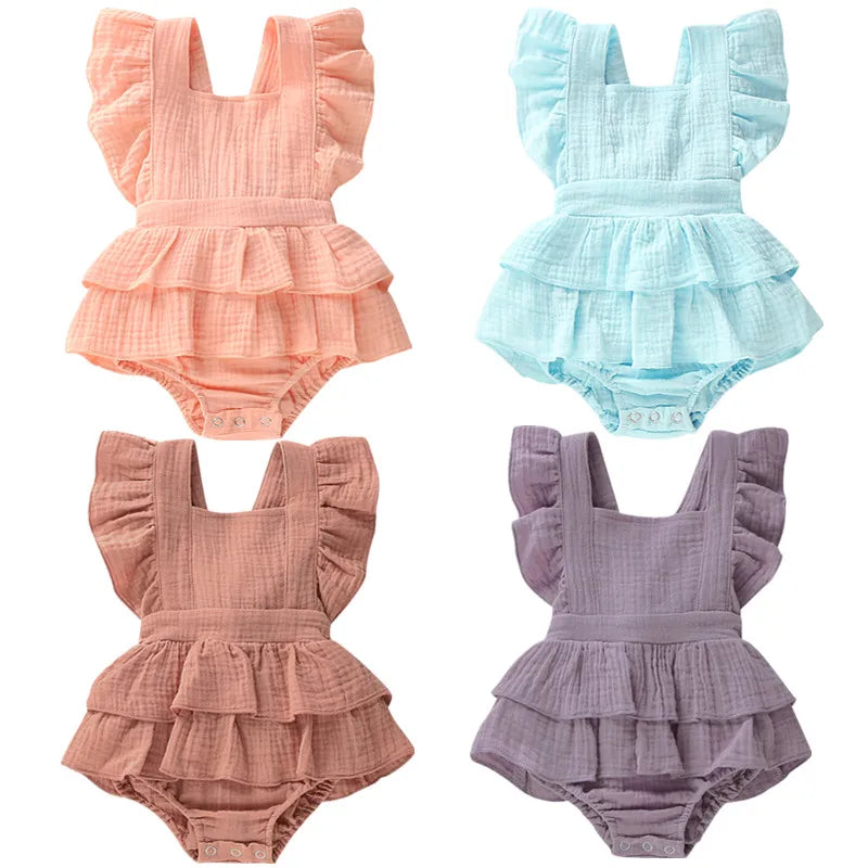 Baby Girl Ruffle Cotton Sleeveless Summer Romper Sunsuit Outfit
