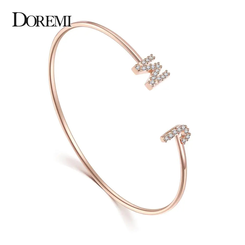 DOREMI Custom Letter Bracelet Baby bangle Zirconia Pave Setting Initial bracelet Child & Adult size for  Unique Cuff Jewelry TAVEN System LLC