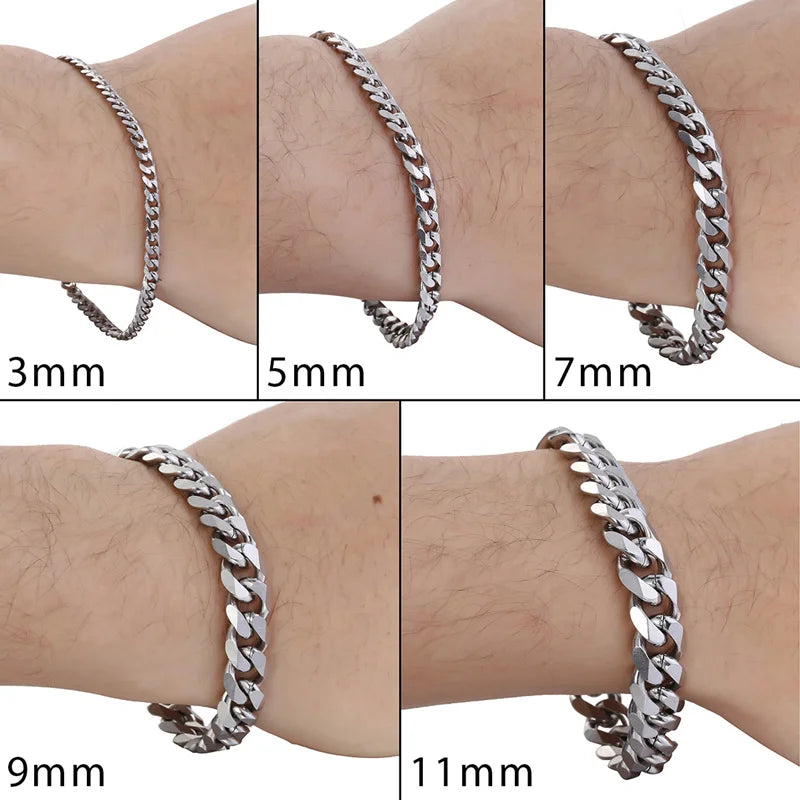 3-11mm Men's Bracelets Stainless Steel Curb Cuban Link Chain Black Gold Color Silver Color Bracelet For Women Jewelry KBM03 TAVEN System LLC