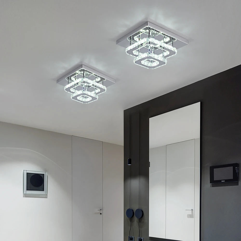 Square Crystal Led Ceiling Lamp Modern Chandelier Indoor Lighting Aisle Corridor Surface Mounted Fixture Home Hotel Loby Decor TAVEN System LLC