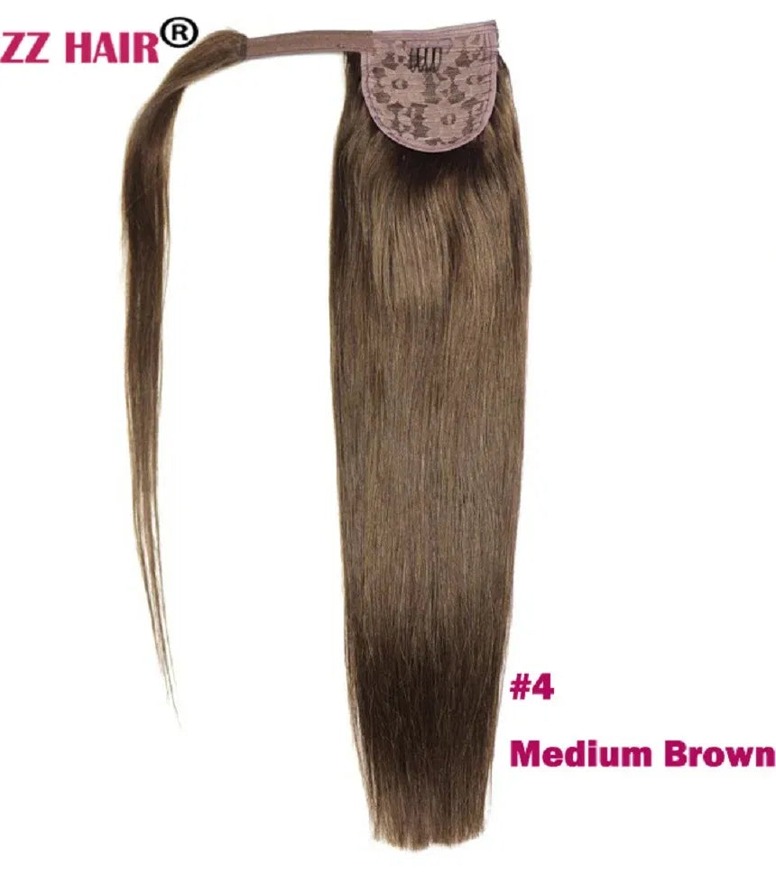 Color: #10, Life Span: 6 Months With Proper Care, Stretched Length: 24inches, Longest Hair Proportion: 35%-45% - ZZHAIR 100% Human Hair Extensions 16"-28" Machine Made Remy Magic Wrap Around Ponytail 60g-120g Clip In Horsetail Stragiht Taven