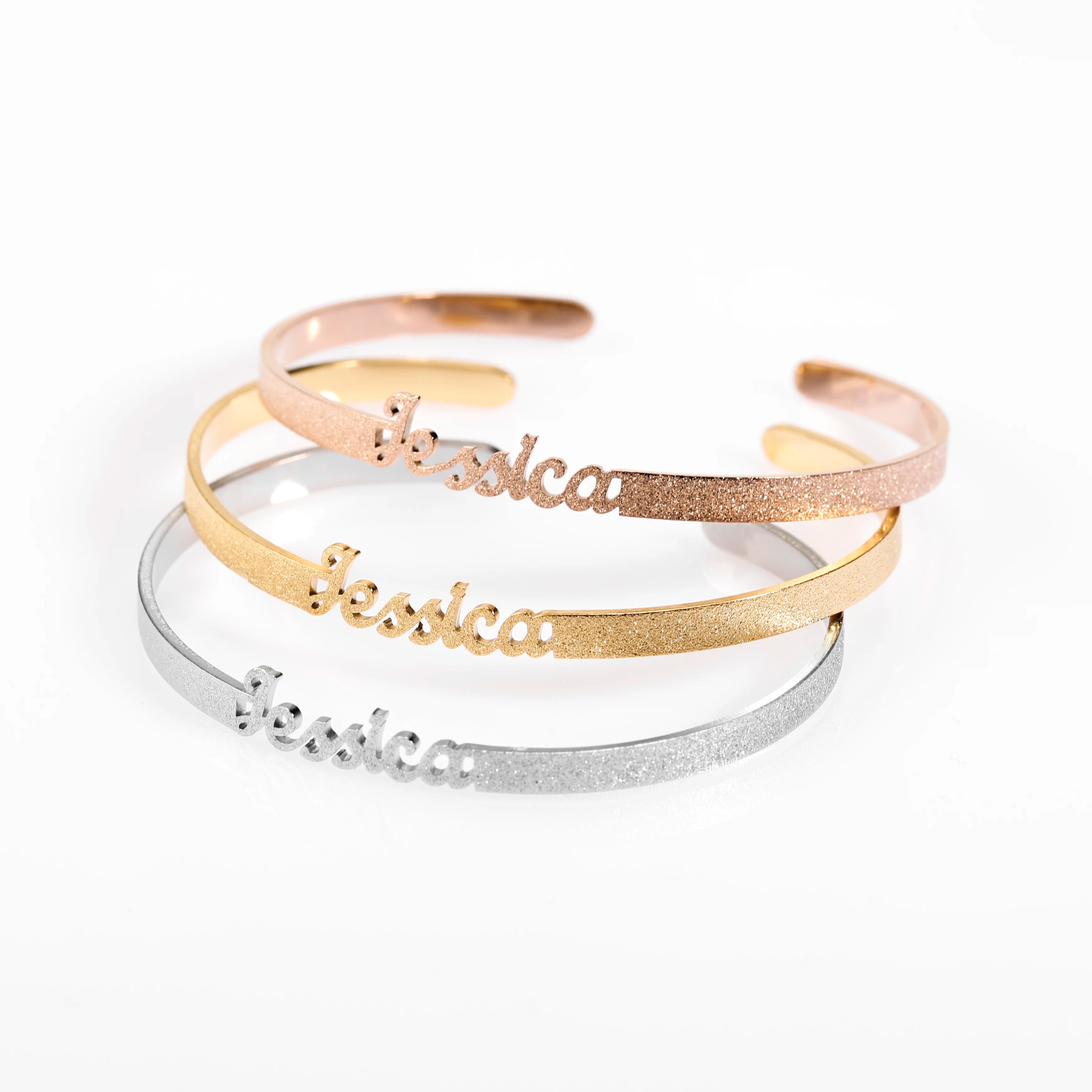 Personalized  Stainless steel frosted and gilded Name Bangle ,Family Lover Nameplate Faith Letter Bangles & Bracelet Adjusted TAVEN System LLC