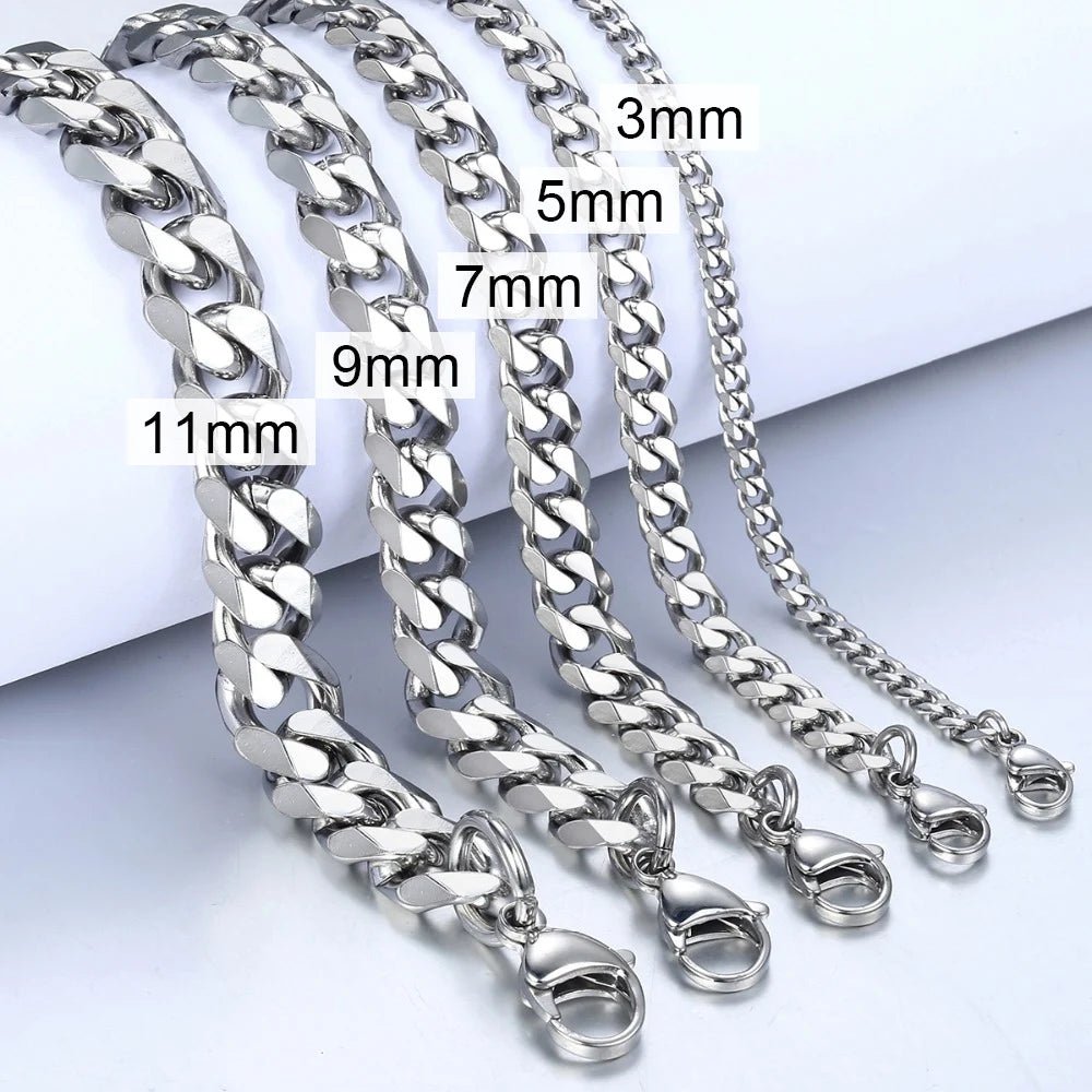 3-11mm Men's Bracelets Stainless Steel Curb Cuban Link Chain Black Gold Color Silver Color Bracelet For Women Jewelry KBM03 TAVEN System LLC