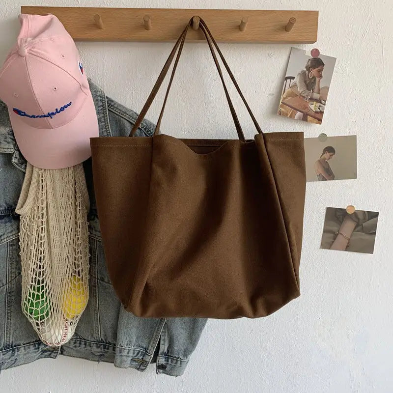 Women Canvas Large Tote Bag Solid Color Shoulder Shopping Handbag TAVEN System LLC