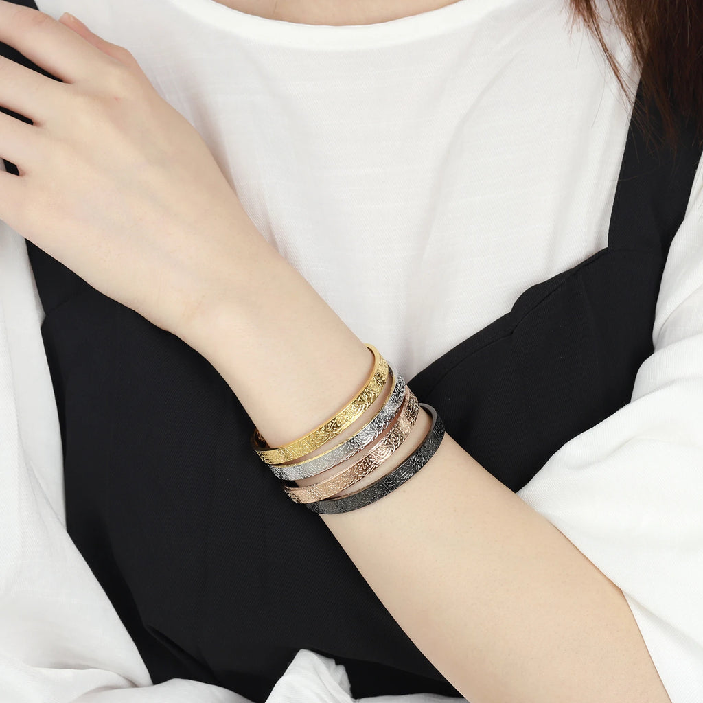AYATUL KURSI Cuff Bangles Women Gold Stainless Steel Jewelry Personalized Bracelet Islamic Calligraphy Arabic God Messager Gifts TAVEN System LLC