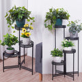 Foldable 4 tier black metal plant stand for indoor outdoor use