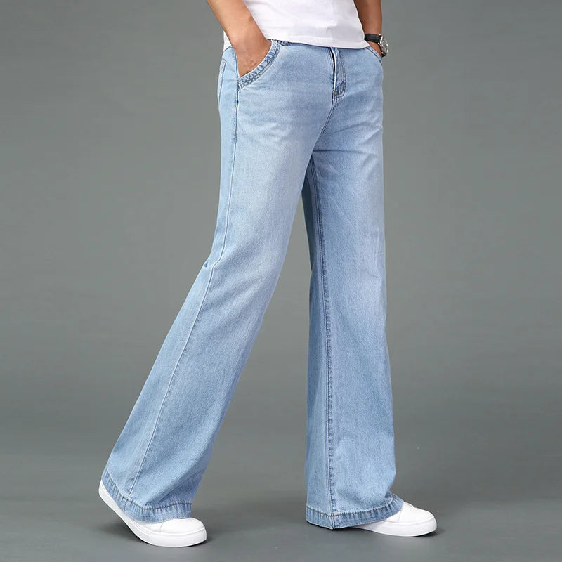 Men Flared Boot Cut Jeans Loose Wide Leg Denim Pants