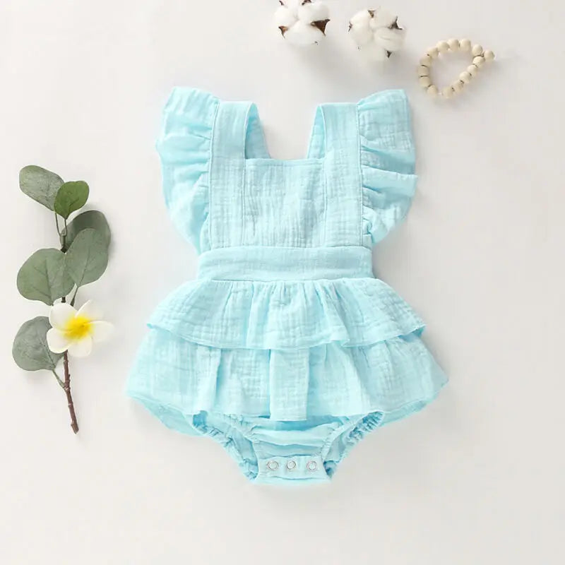 Baby Girl Ruffle Cotton Sleeveless Summer Romper Sunsuit Outfit