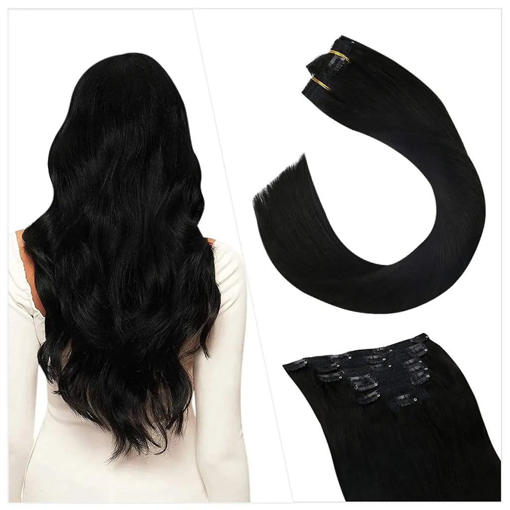 Color: Fuschia, Length: 24 Inches, Weight Per Package: 120g/Set - [16 Colors] Ugeat Clip in Hair Extensions Human Hair 14-22" Double Weft Remy Hair Full Head Clip in Extensions for Woman 7Pcs Taven