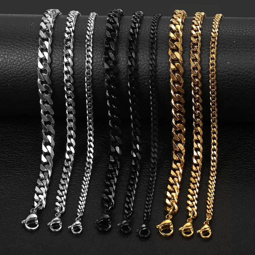 3-11mm Men's Bracelets Stainless Steel Curb Cuban Link Chain Black Gold Color Silver Color Bracelet For Women Jewelry KBM03 TAVEN System LLC