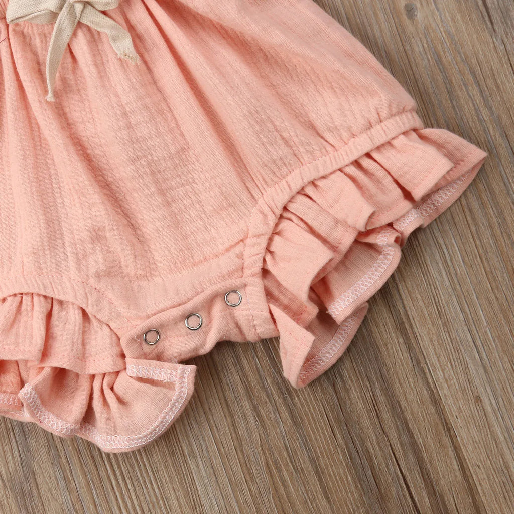 Baby Girl Ruffle Solid Color Sleeveless Summer Romper Outfit