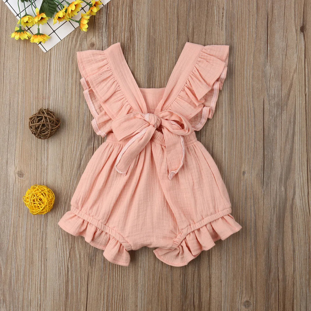 Baby Girl Ruffle Solid Color Sleeveless Summer Romper Outfit