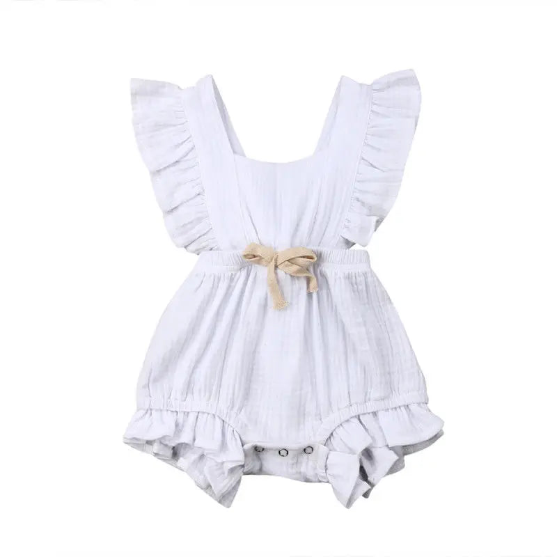 Baby Girl Ruffle Solid Color Sleeveless Summer Romper Outfit