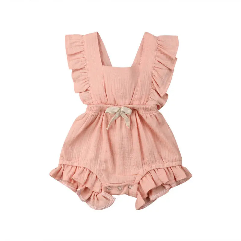 Baby Girl Ruffle Solid Color Sleeveless Summer Romper Outfit