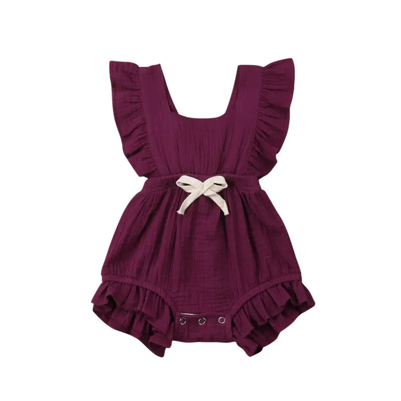 Baby Girl Ruffle Solid Color Sleeveless Summer Romper Outfit