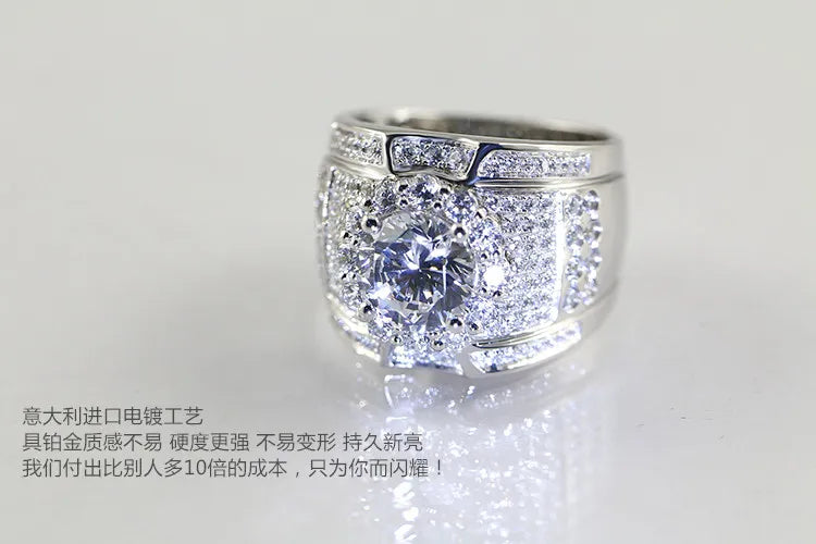 Luxury fashion white zircon Ring Non-allergenic for Men Jewelry Wedding engagement party ring high quality Men's rings