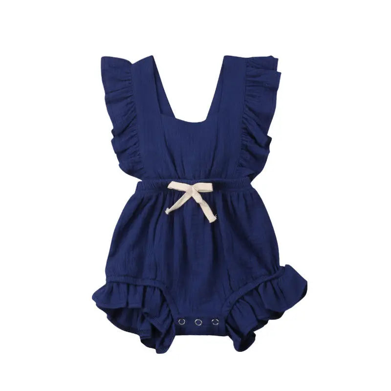 Baby Girl Ruffle Solid Color Sleeveless Summer Romper Outfit
