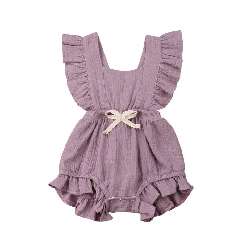 Baby Girl Ruffle Solid Color Sleeveless Summer Romper Outfit
