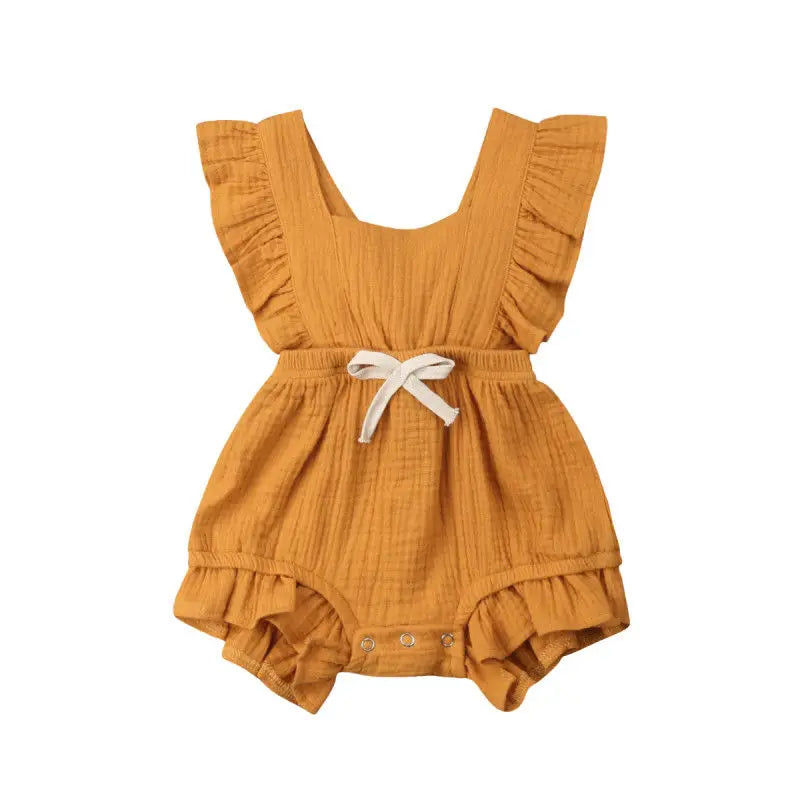 Baby Girl Ruffle Solid Color Sleeveless Summer Romper Outfit